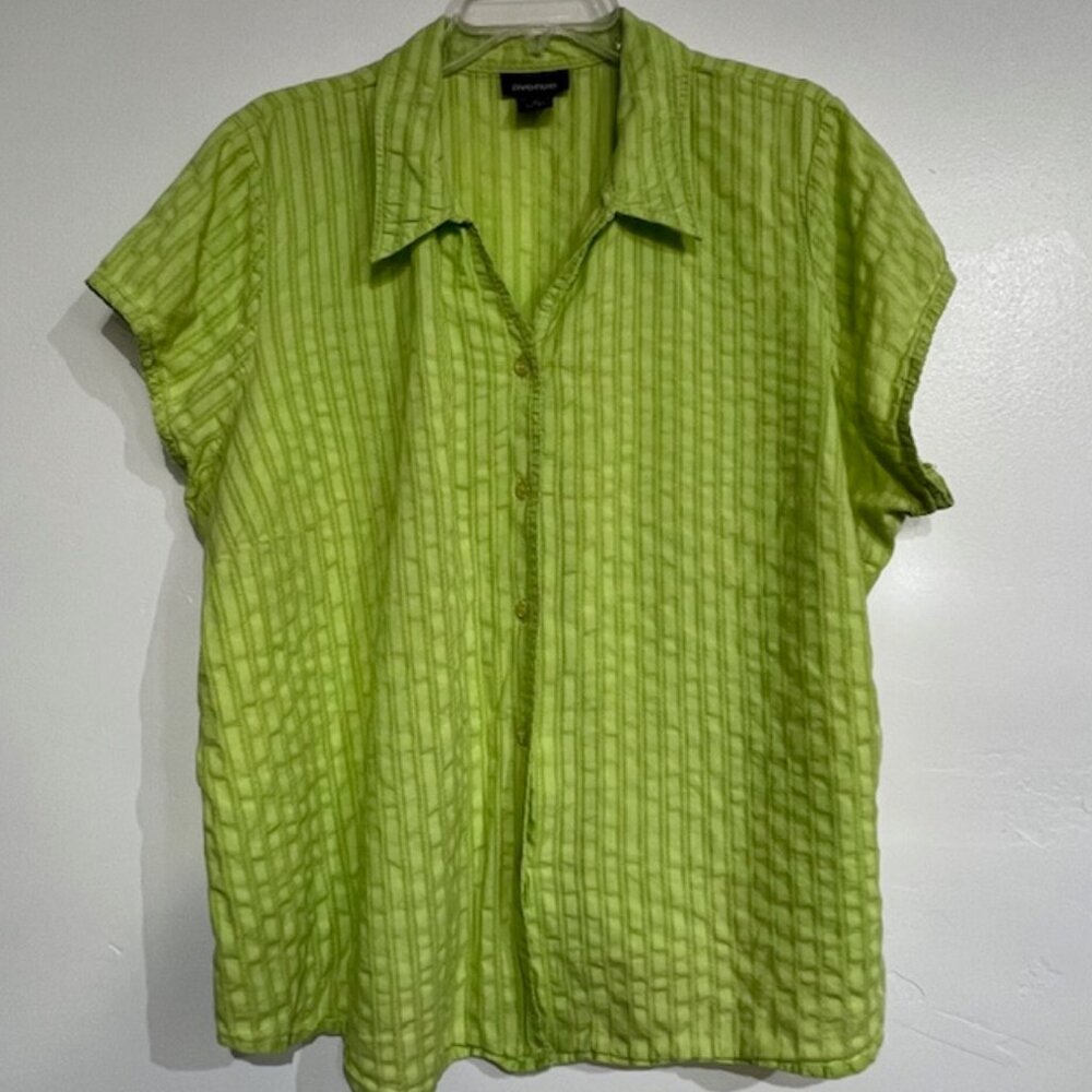 Avenue Womans Button-up Blouse, Cap Sleeves, Lime Green, Plus Size 22/24